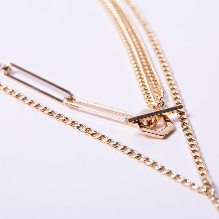 Multi Layer Hexagon T bar clasp Necklace