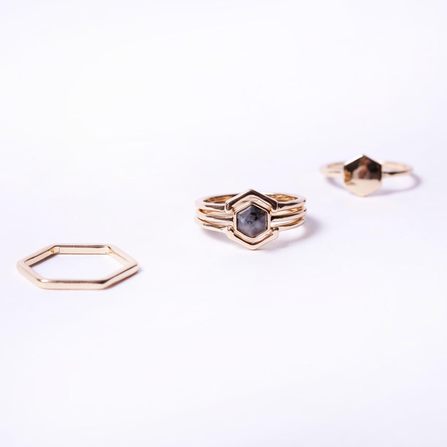 Hexagon Labradorite Ring Pack