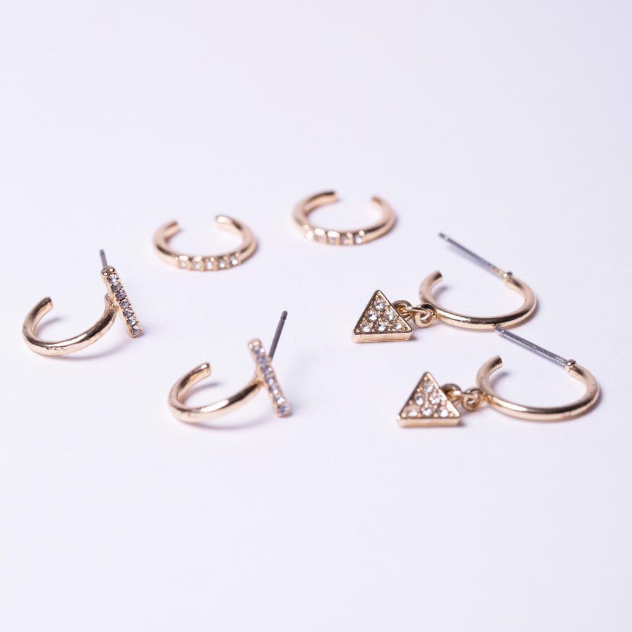 Gold crystal pave triangle charm mini hoop, T pave hoop, crystal ear cuff lay out