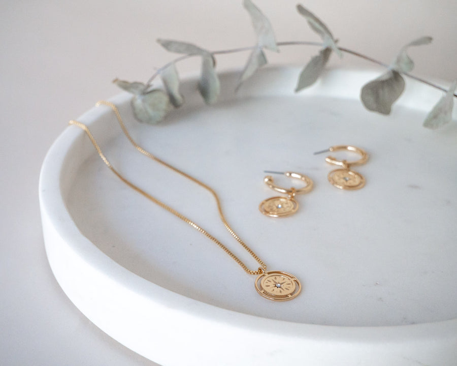 gold coin hoop earring matching jewellery layer necklace